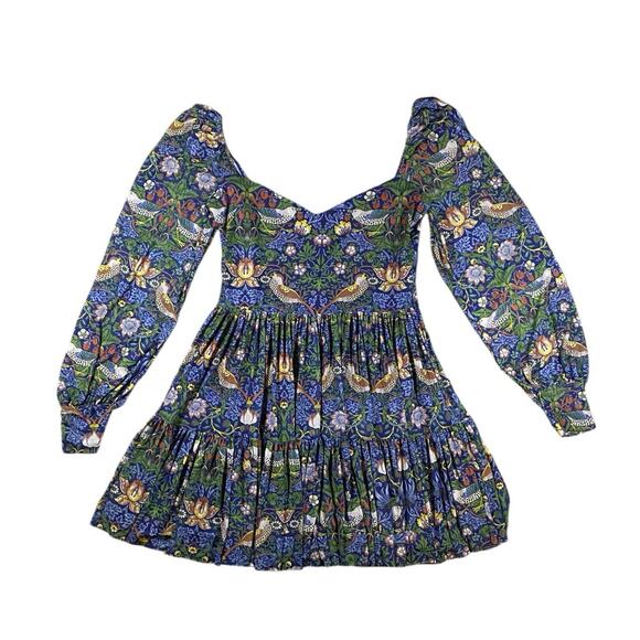 Strawberry Thief Blue Sheer Sweet Frill Dress - L - Picture 2 of 5